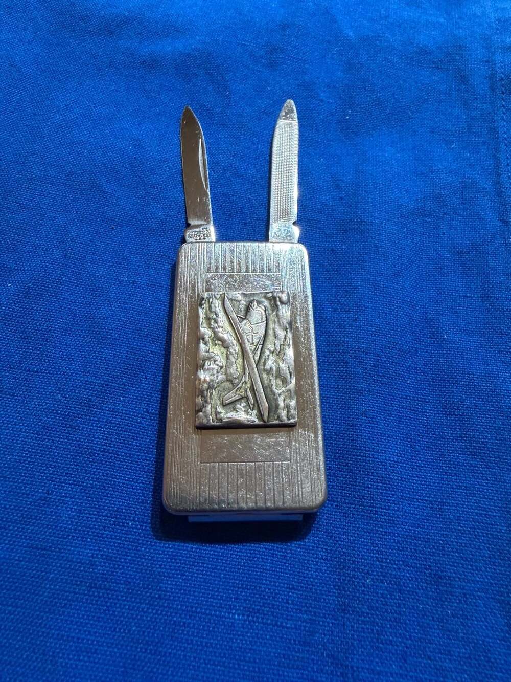 Vintage Airplane Motif Pocket Knife Money Clip